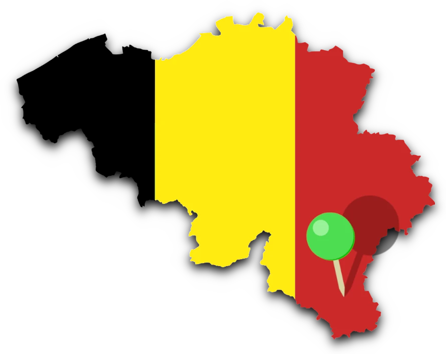 Carte de la Belgique avec un marqueur sur le lieu de l'entreprise